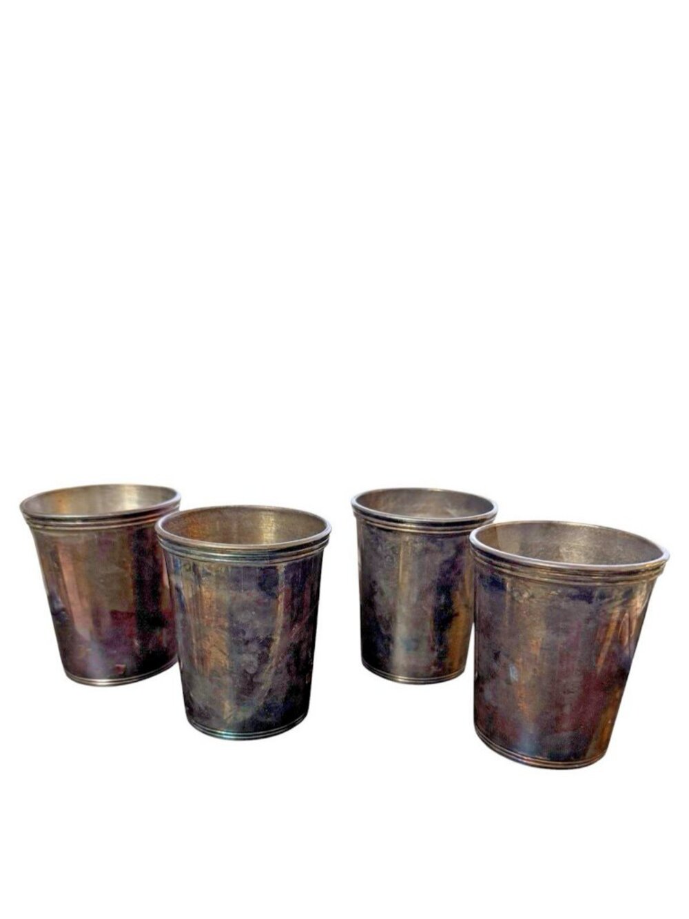 Stewart's Italy Set of 4 Mint Julip Cups Silver Plate With Flaws Split Rims